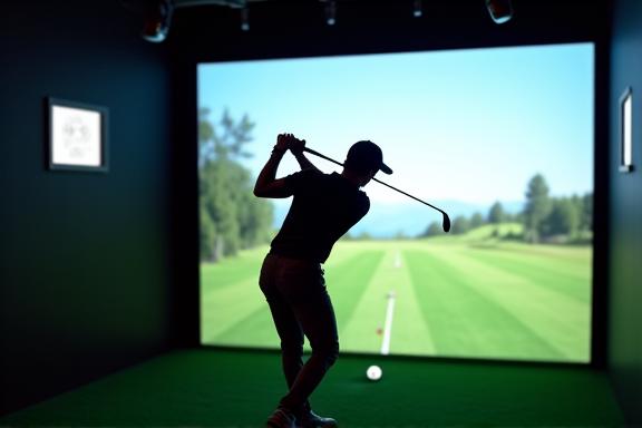 ゴルファーが測定器の前でスイングしている様子