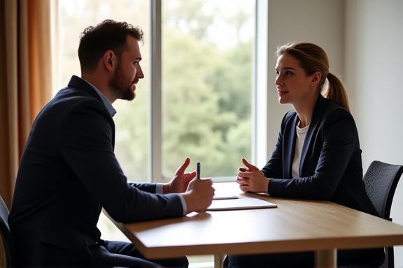 フィッターが顧客とテーブルで話し合っているカウンセリング風景