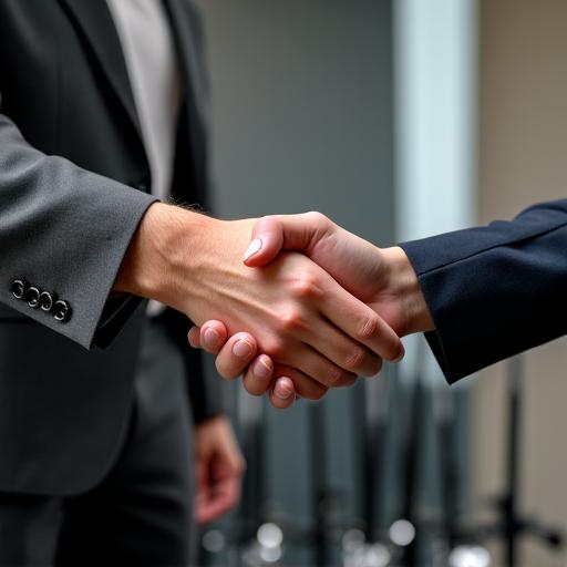 フィッターが顧客と握手し、サポートを約束している様子