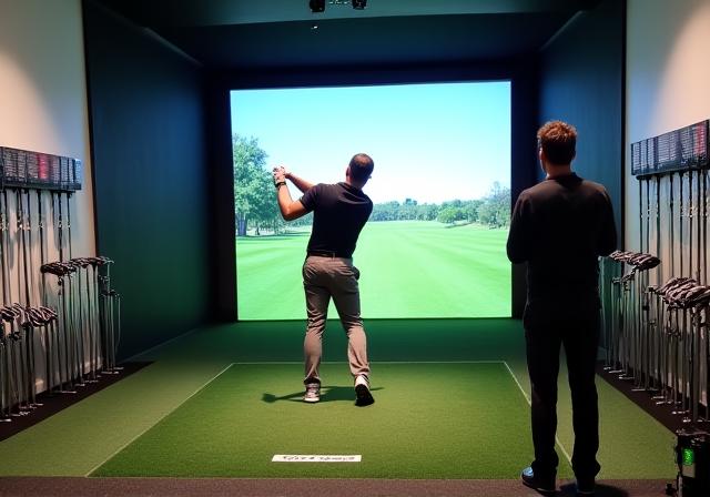 専門フィッターが顧客のスイングを分析している様子